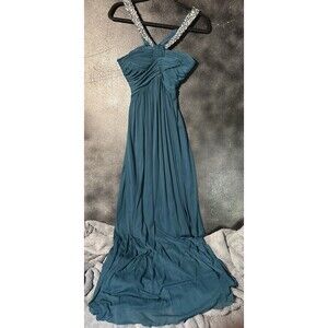 Way-In Halter Pleated Maxi Dress Gown Nordstrom  Size 1 Juniors Wedding Formal